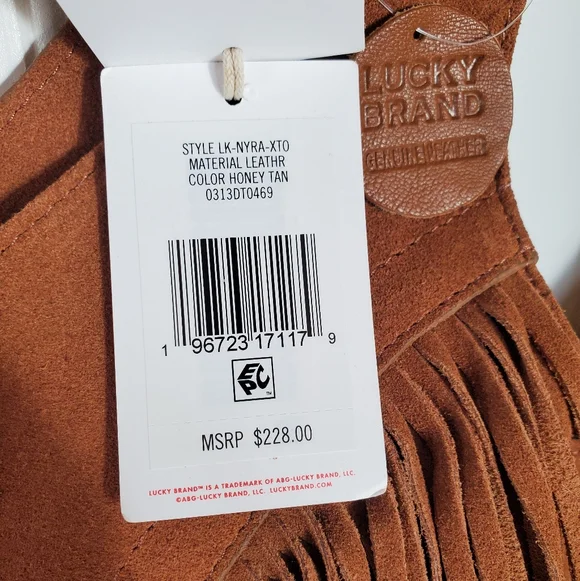 Lucky Brand Nyra Brown Fringe Suede Tote Bag NWT - Picture 6 of 9